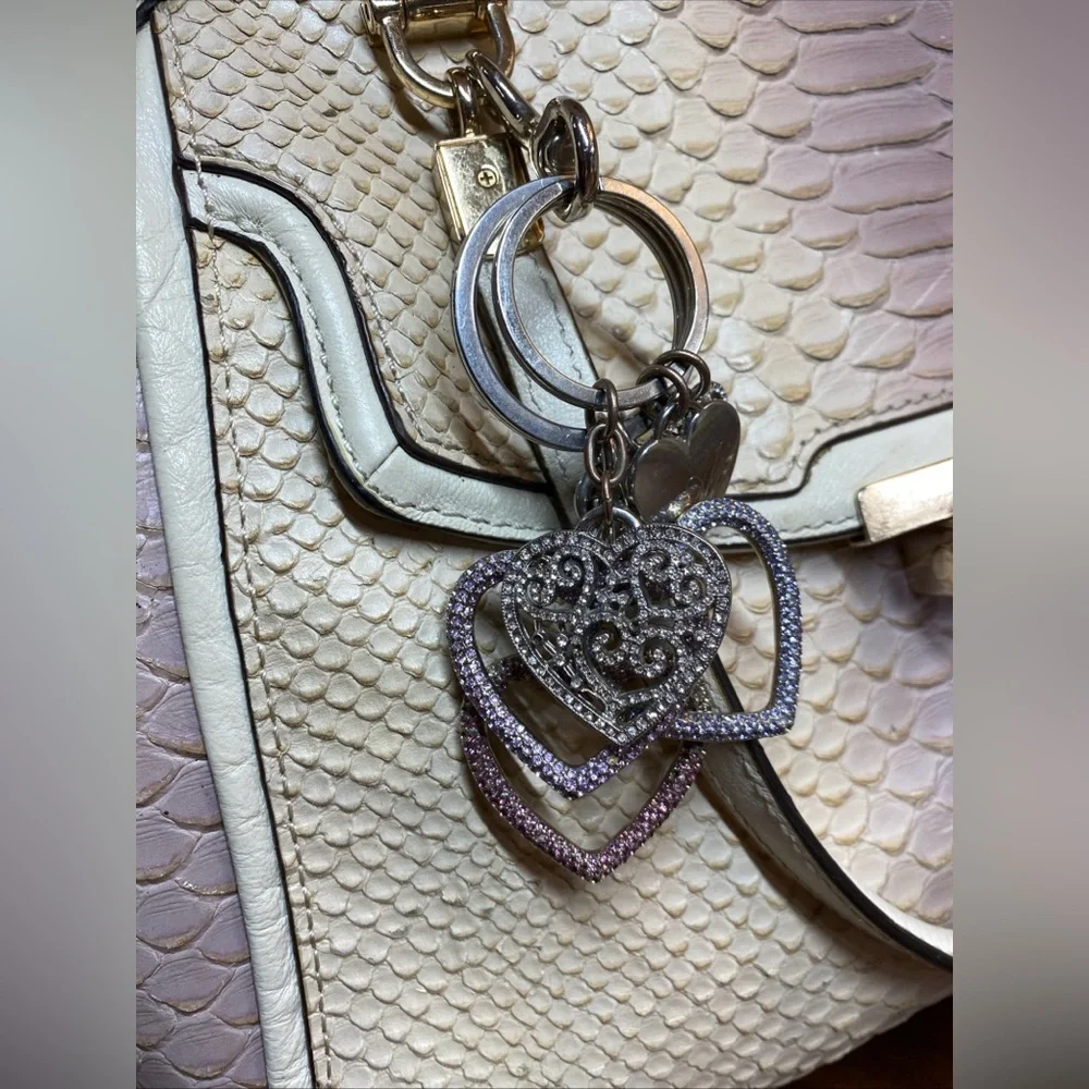 Coach Madison Textured Embossed Python Satchel Bag Ivory Purple Large Charms‎
